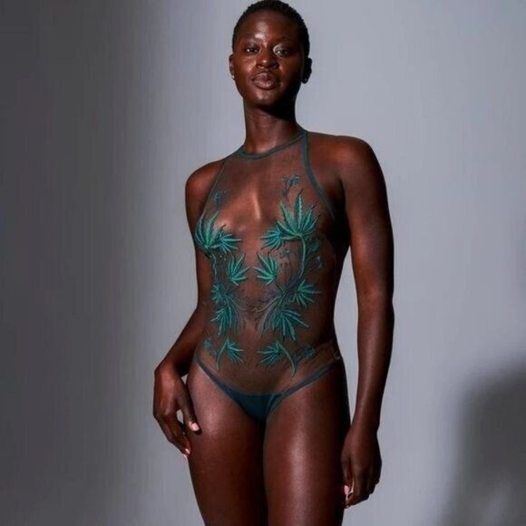 Thistle and Spire Other - Thistle And Spire Brooklyn Haze Bodysuit Sheer Floral Emerald Espresso 3X